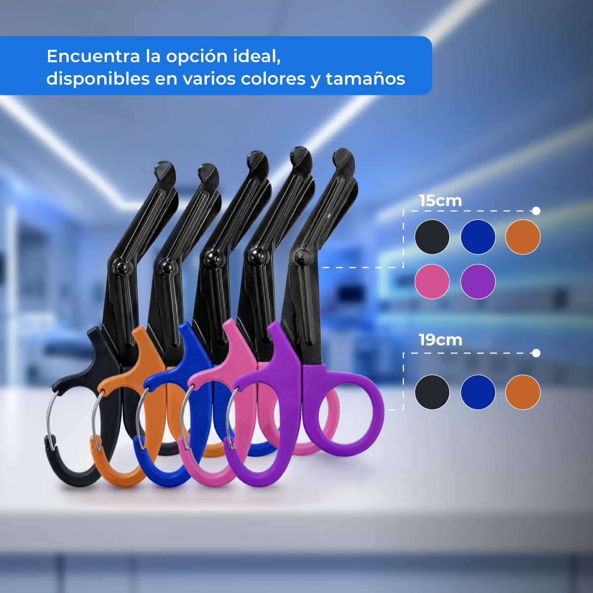 Tijeras de Uso Rudo Sólido | Cortes Firmes | Varias Longitudes y Colores | Marca Hergom Medical