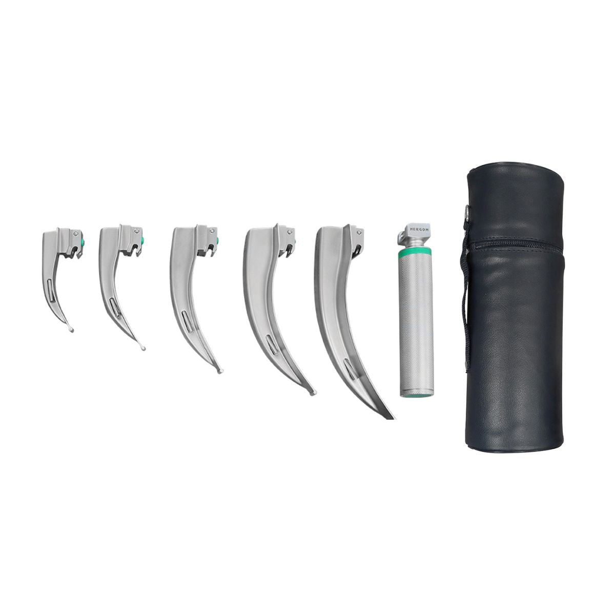 Estuche de Laringoscopio de Fibra Óptica McIntosh con 5 Hojas y Mango Universal Hergom Medical | Acero inoxidable