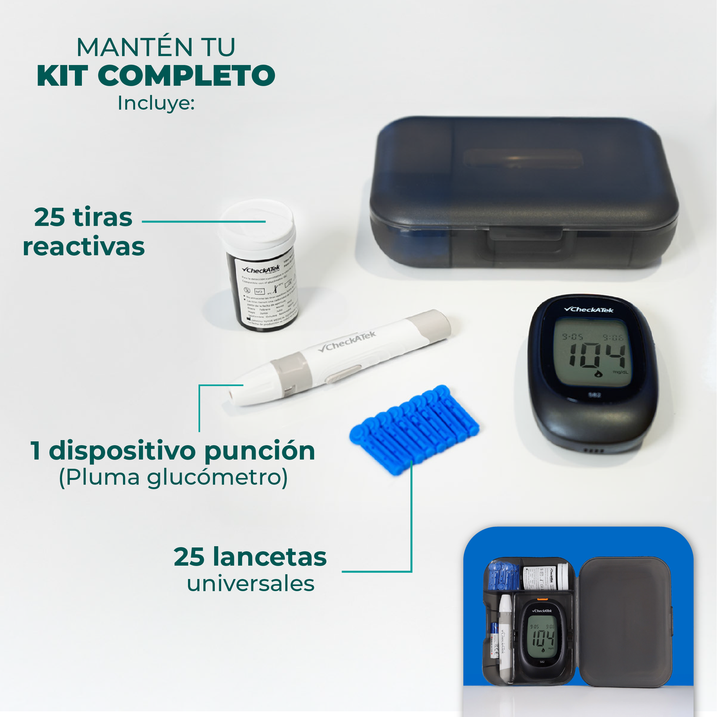 Glucómetro digital portátil con Memoria 250 Registros GL582 Checkatek