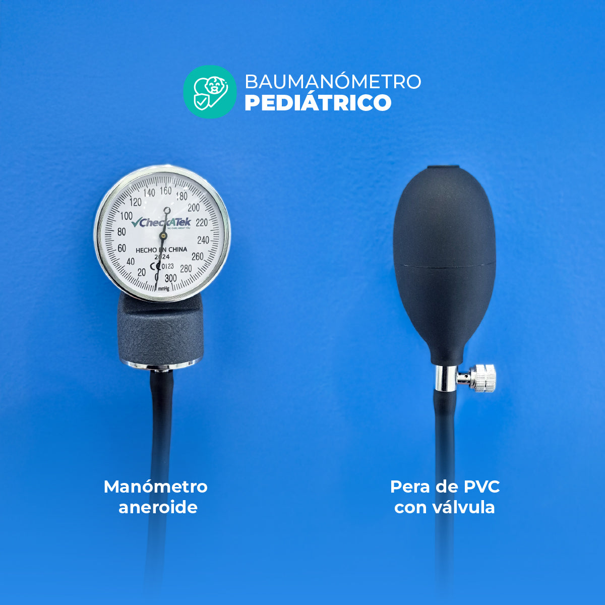 Baumanómetro Pediátrico con Set de 3 Brazaletes para Medición para Neonato, Infantil y Pediátrico Checkatek