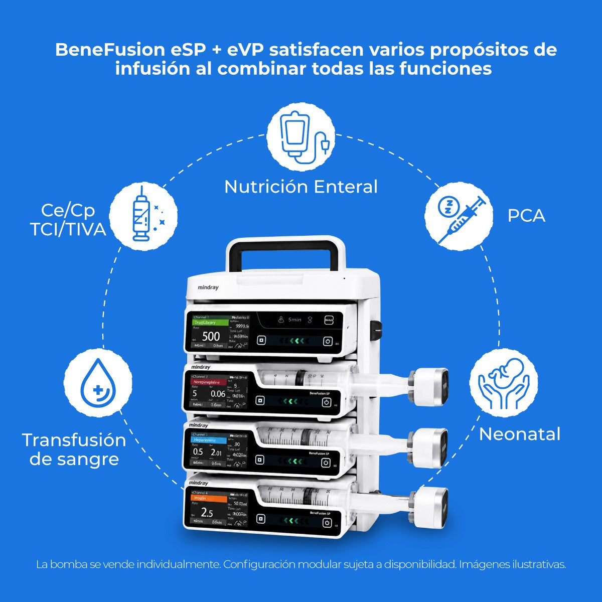 Bomba de Infusión de Jeringa con TIVA TCI de Uso Humano con Pantalla Táctil Capacitiva de 3.5 Pulgadas BeneFusion Mindray