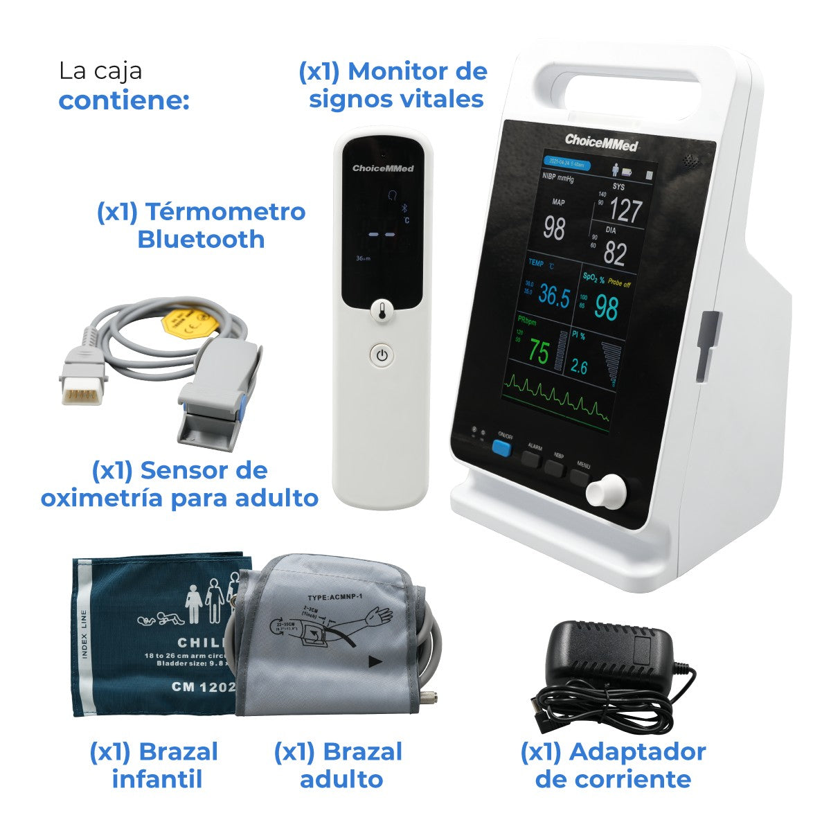 Monitor de signos vitales para uso adulto y pediátrico a color de 7" ligero y portátil Xignal