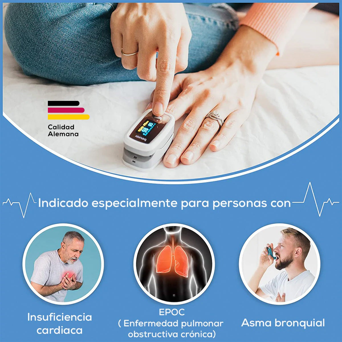 Oxímetro de Pulso PO30 para uso Adulto con pantalla rotativa con indicador SPO2 Beurer