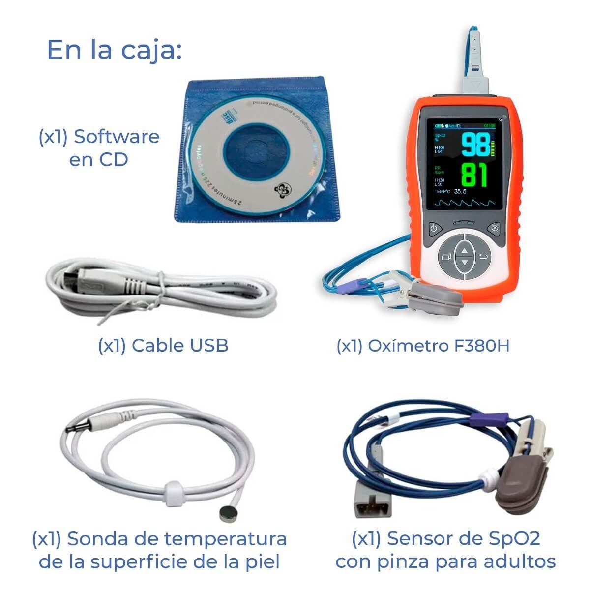 Oxímetro Digital Palm Xignal con Sensor de Pulso, Saturación y Temperatura F380H Xignal