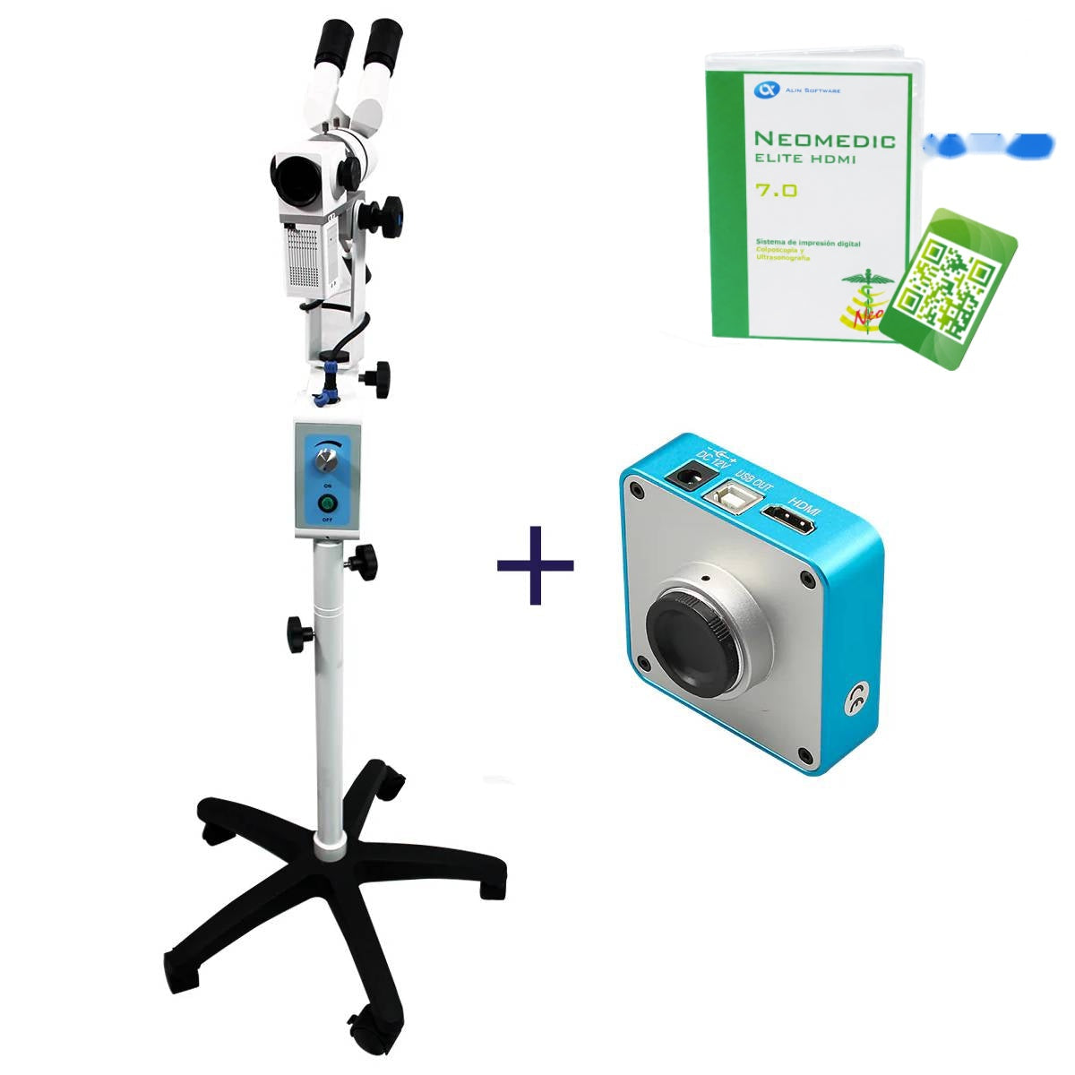 Kit Colposcopio de pedestal con luz LED + Colpocámara HDMI 2K + Software Neomedic Elite - Marca MicroGyn