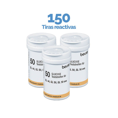 150 Tiras Reactivas TR44 para glucómetro Beurer GL44 / GL50 Beurer