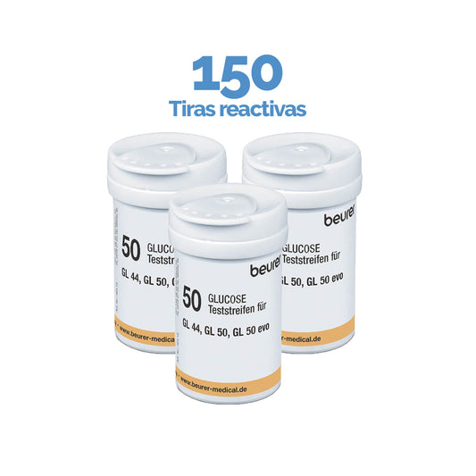 150 Tiras Reactivas TR44 para glucómetro Beurer GL44 / GL50 | Marca Beurer