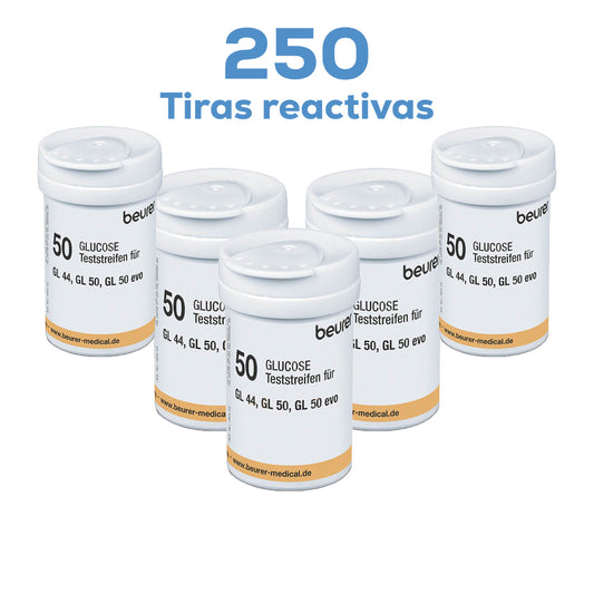 250 Tiras Reactivas para Glucómetro GL44 | Marca Beurer