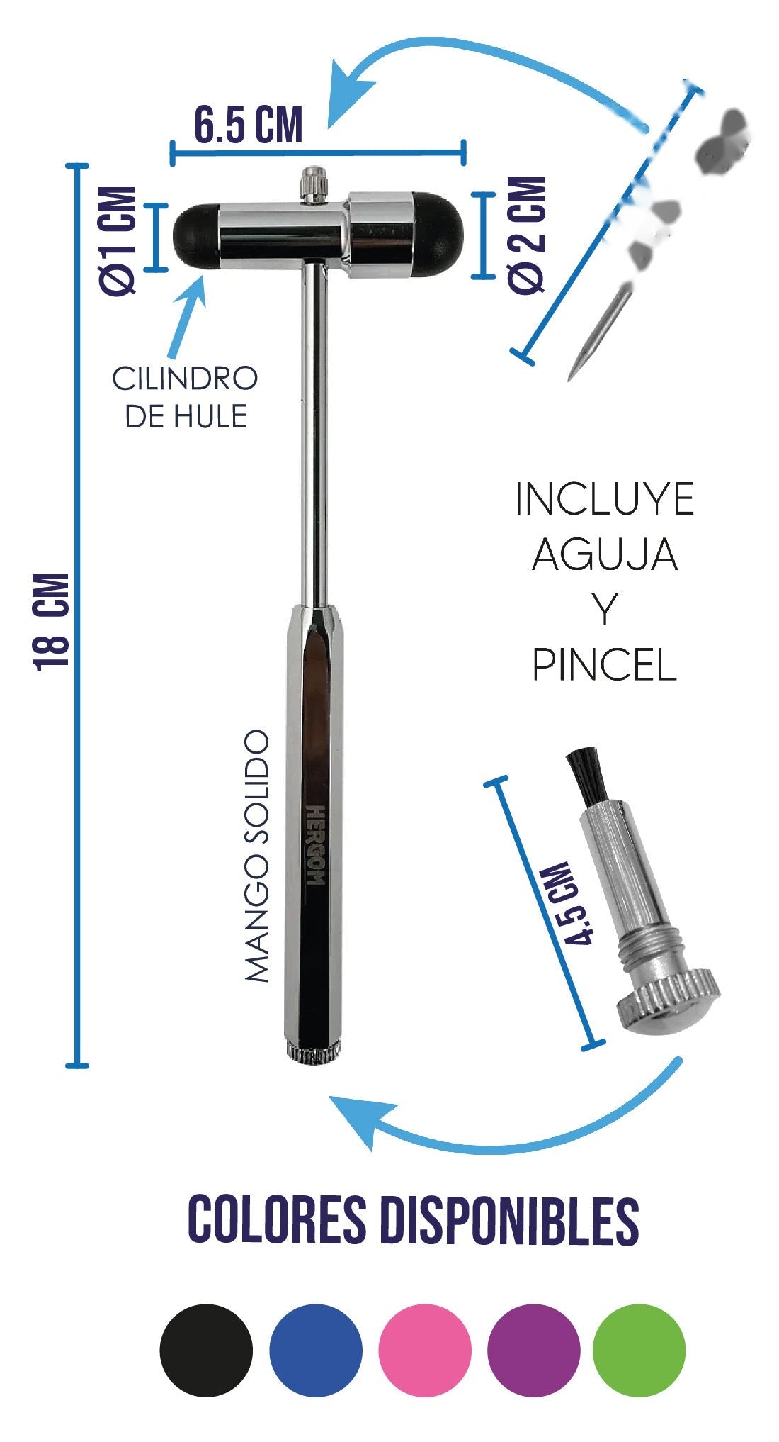 Martillo de Reflejos Tipo Buck Hergom Medical | Acero Inoxidable Hergom Silvery