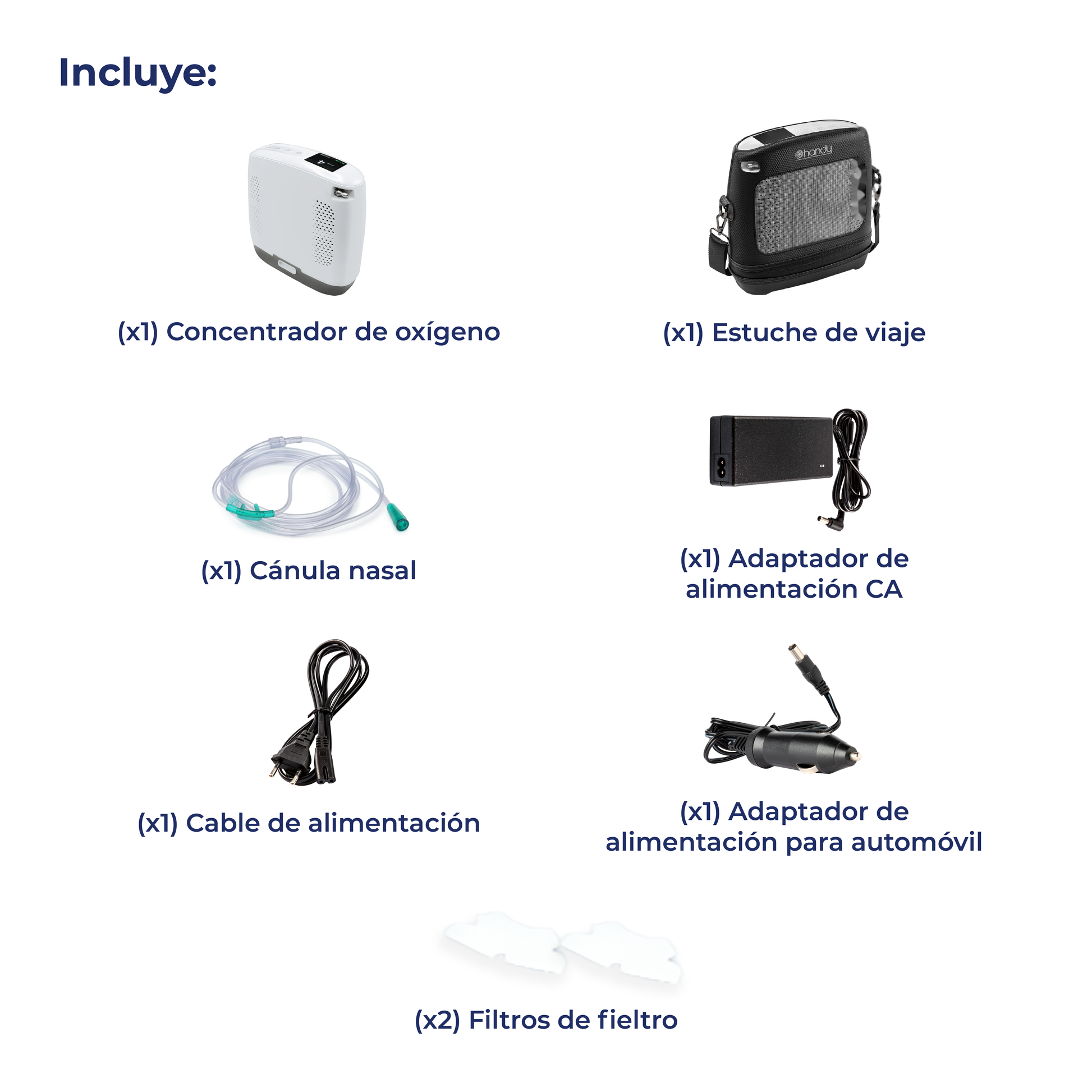 Concentrador de Oxígeno Portátil 7F-7 de Hasta 3.5 L/min con Batería Recargable | Marca Handy