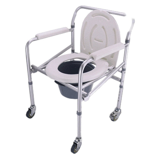 Silla Cómodo Plegable de Aluminio, con Altura Regulable, Tapa,  Ruedas y Bloqueo Seguro | Marca Handy
