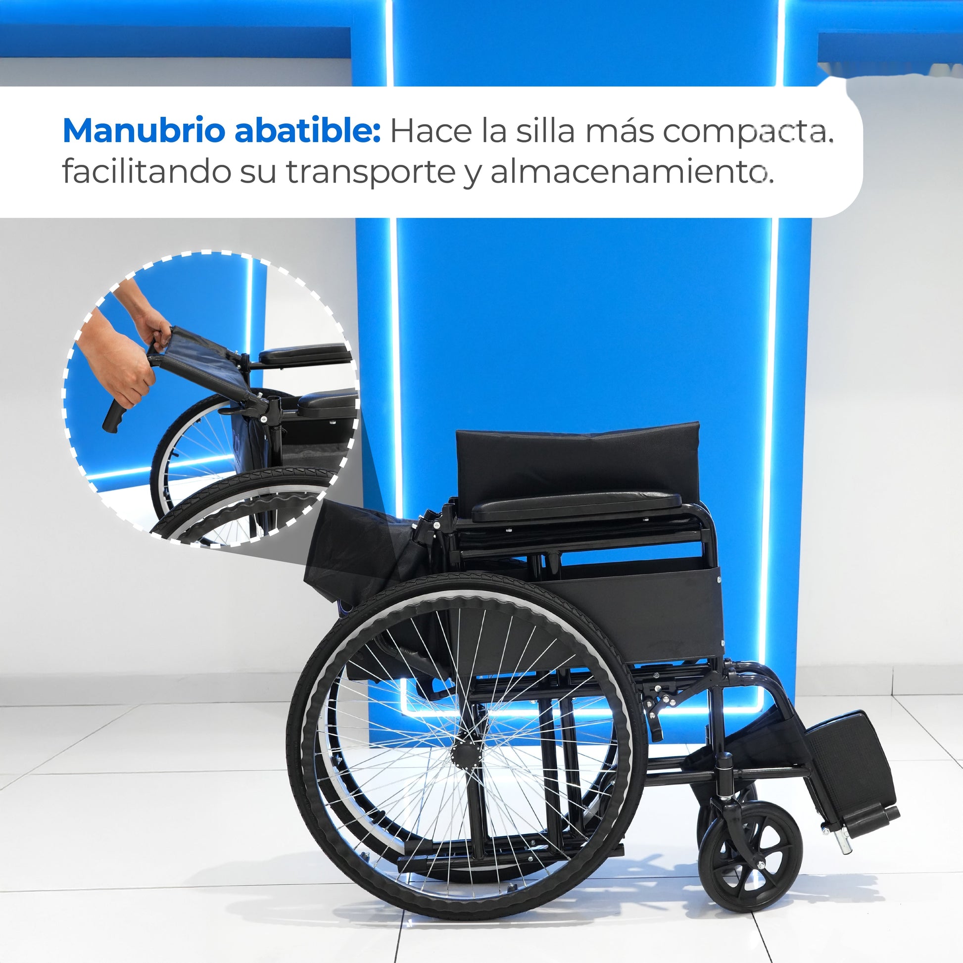 Silla de Ruedas Neumática Básica S150N de Acero Resistente y Freno de Seguridad | Marca Handy