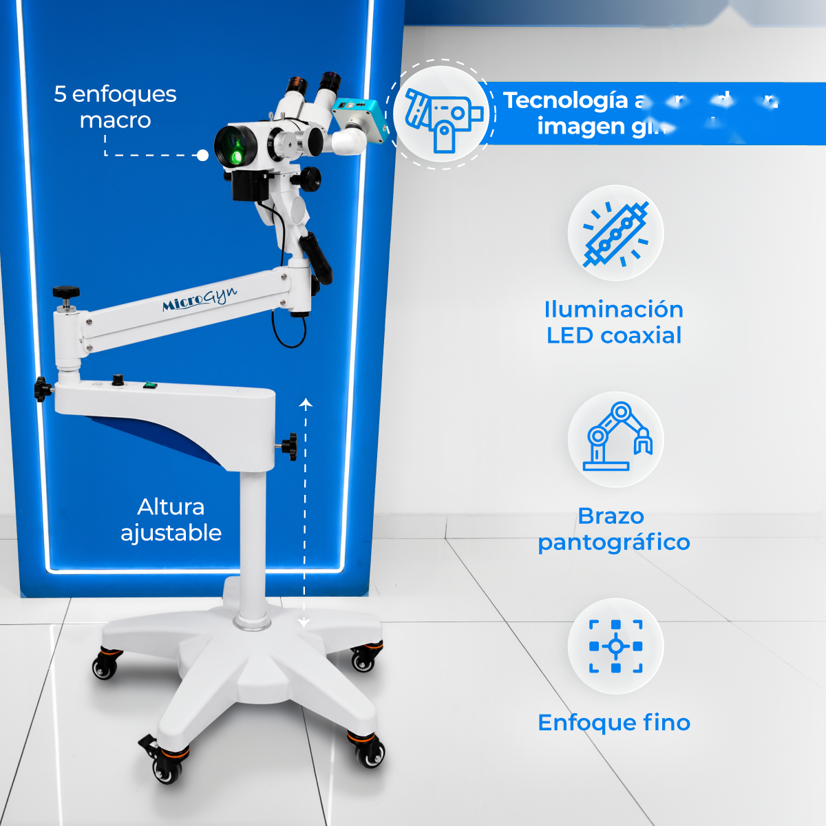 Colposcopio con Brazo Pantográfico LED + Colpocámara HDMI 2K - Kit Colposcopio CO-LED1 Marca Microgyn