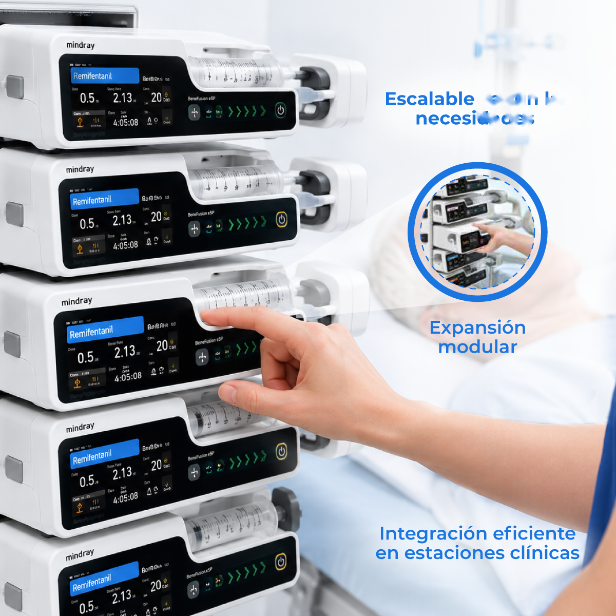 Bomba de Infusión de Jeringa con TIVA TCI de Uso Humano con Pantalla Táctil Capacitiva de 3.5 Pulgadas BeneFusion | Marca Mindray