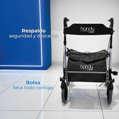 Andadera plegable con ruedas, asiento acolchado, porta bastón y ajuste de altura AN01A Handy