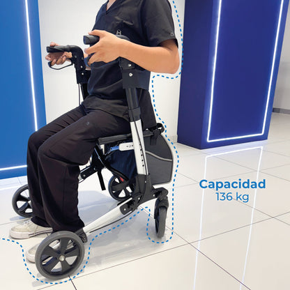 Andadera plegable con ruedas, asiento acolchado, porta bastón y ajuste de altura AN01A Handy