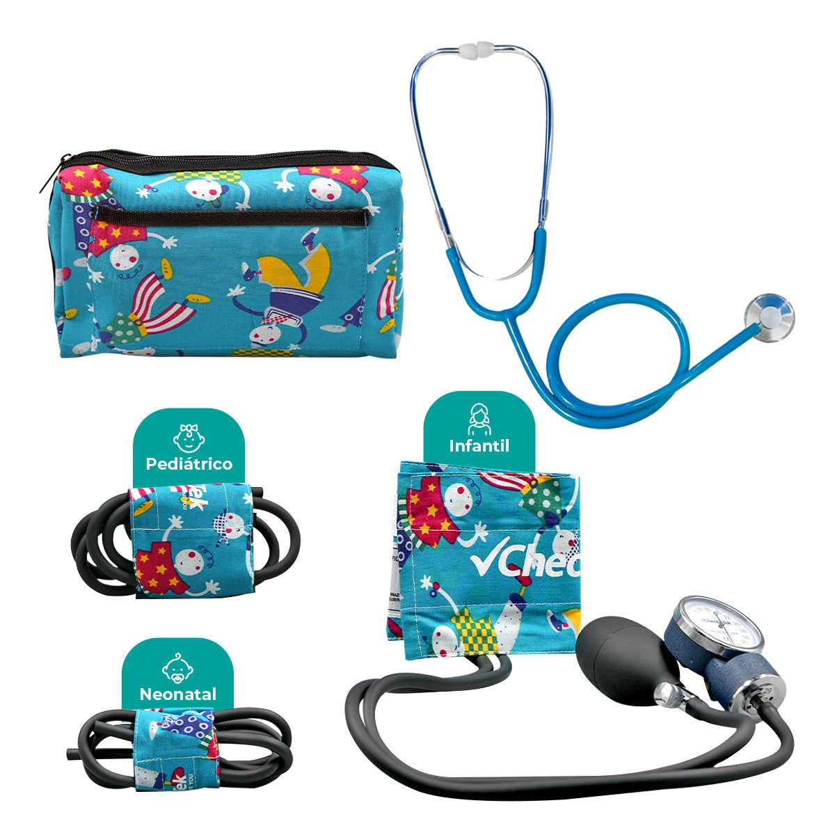 Baumanómetro Pediátrico con Set de 3 Brazaletes para Medición para Neonato, Infantil y Pediátrico Checkatek