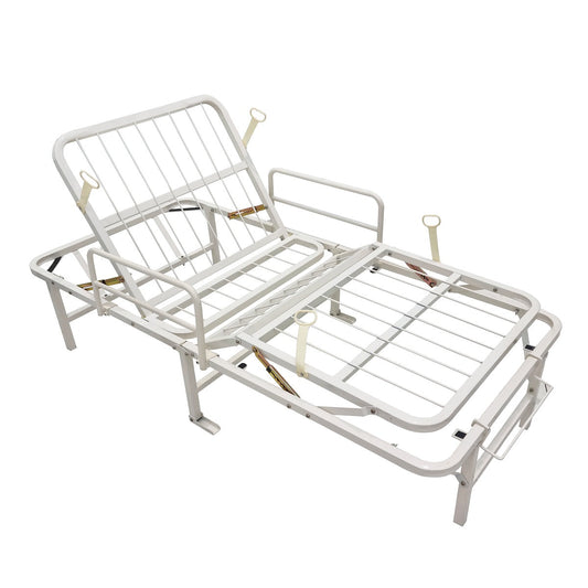Cama hospitalaria de acero esmaltado de alta resistencia plegable con 10 niveles de altura para respaldo y 5 para reposapiernas con soporte de hasta 130 KG