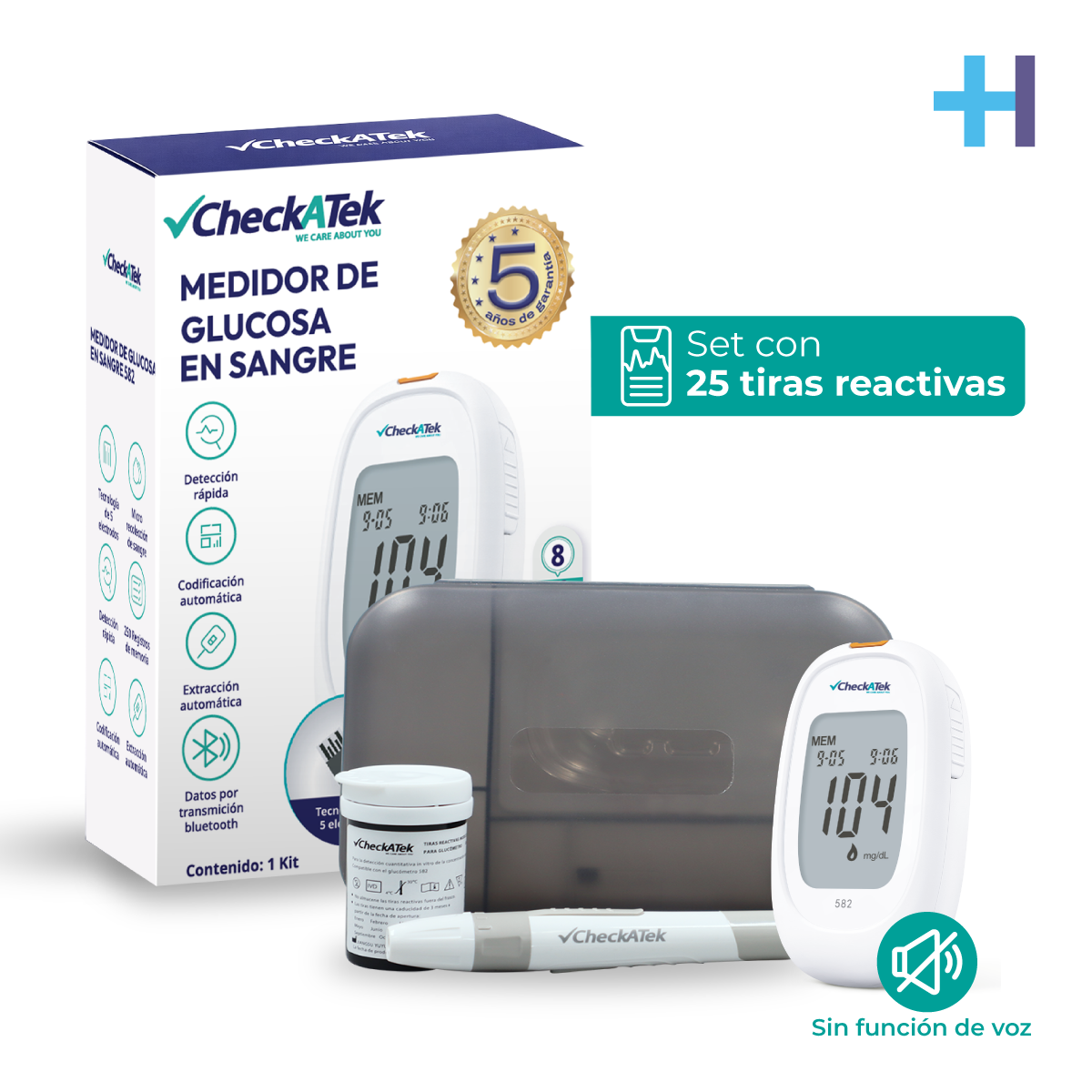 Glucómetro digital portátil con Memoria 250 Registros GL582 Checkatek