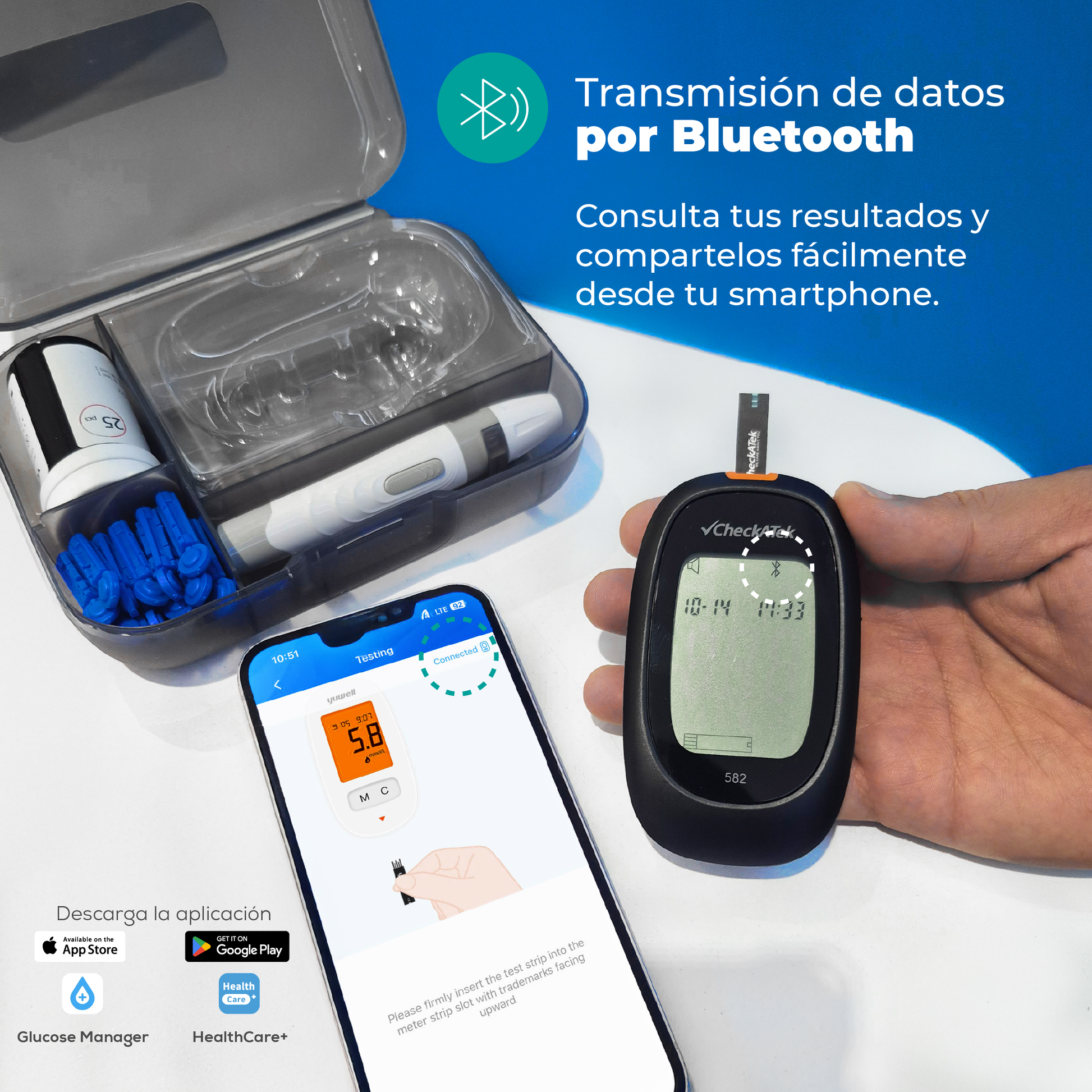 Glucómetro digital portátil con Memoria 250 Registros GL582 | Marca Checkatek