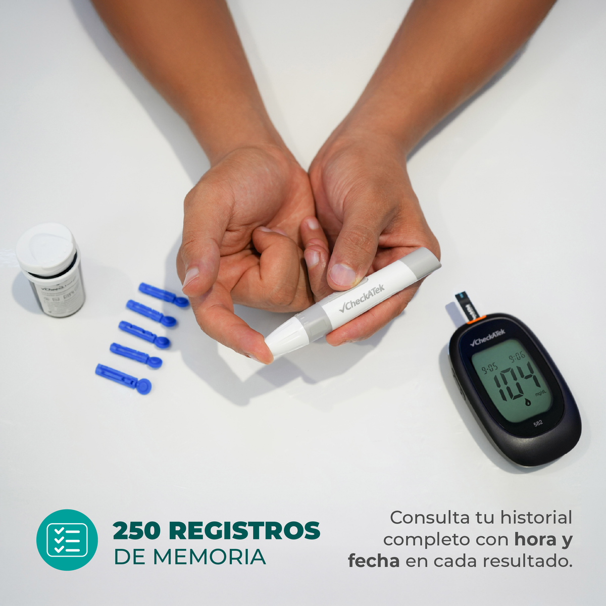 Glucómetro digital portátil con Memoria 250 Registros GL582 Checkatek