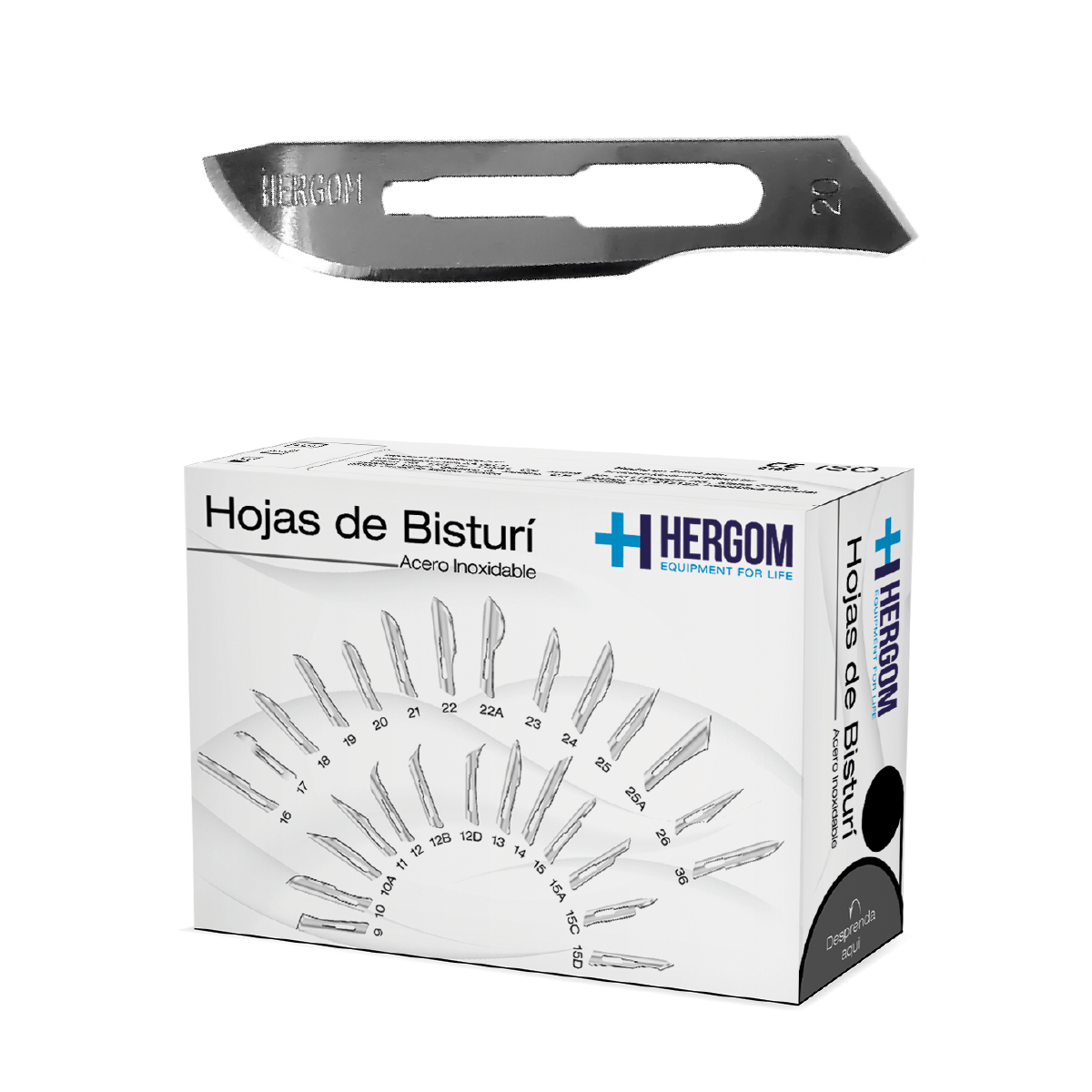 Hoja para bisturí acero inoxidable #20 Hergom