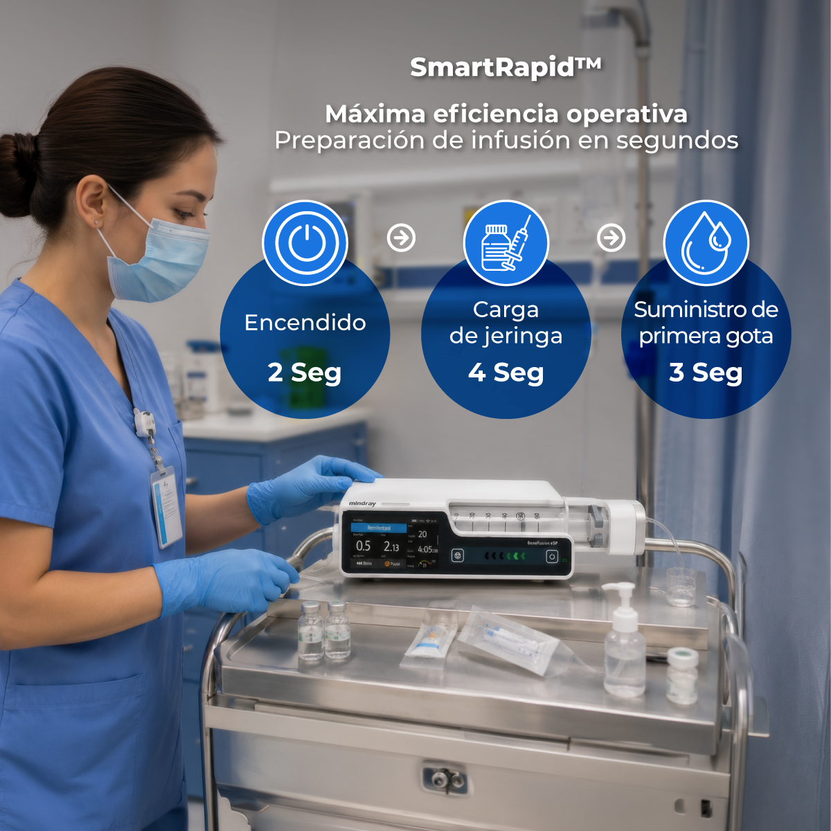 Bomba de Infusión de Jeringa con TIVA TCI de Uso Humano con Pantalla Táctil Capacitiva de 3.5 Pulgadas BeneFusion | Marca Mindray