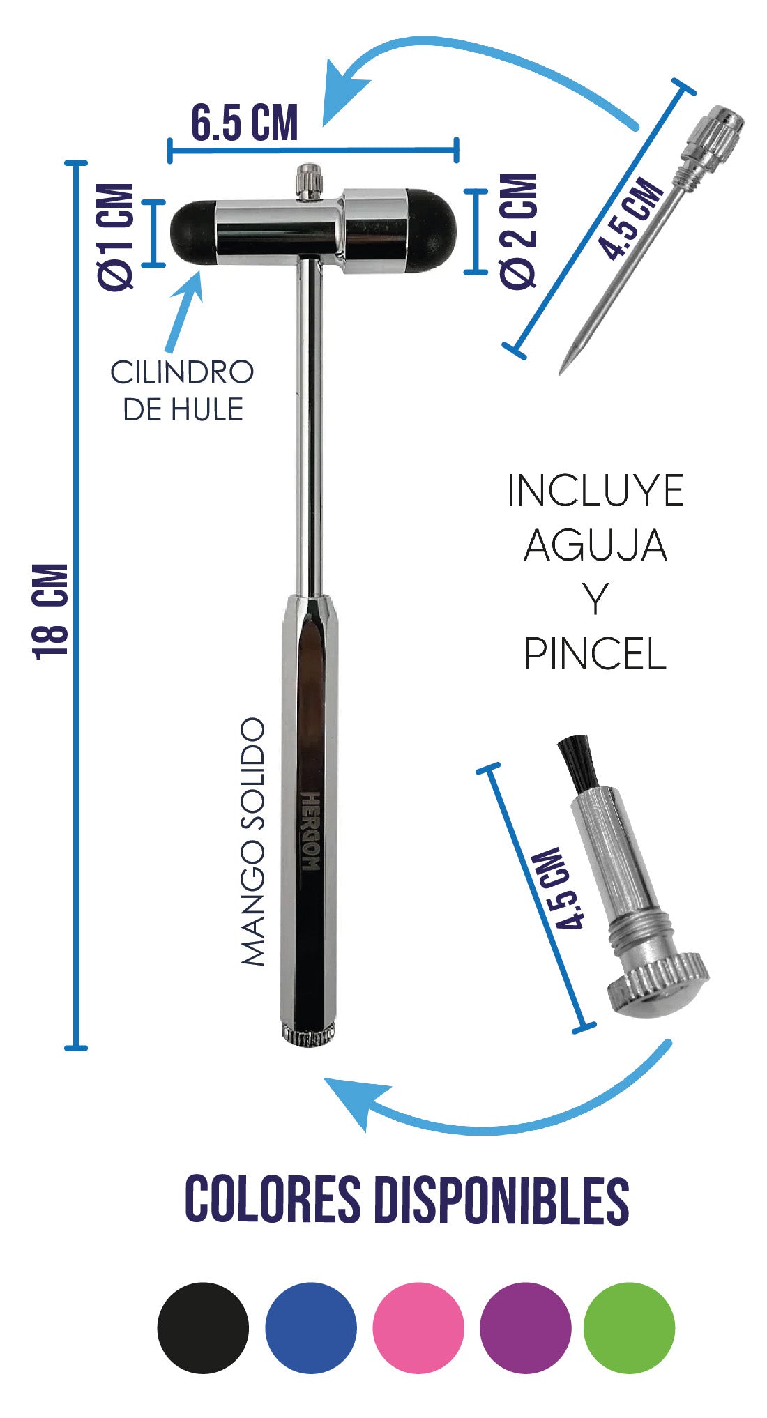 Martillo de Reflejos Tipo Buck Hergom Medical | Acero Inoxidable Hergom Silvery