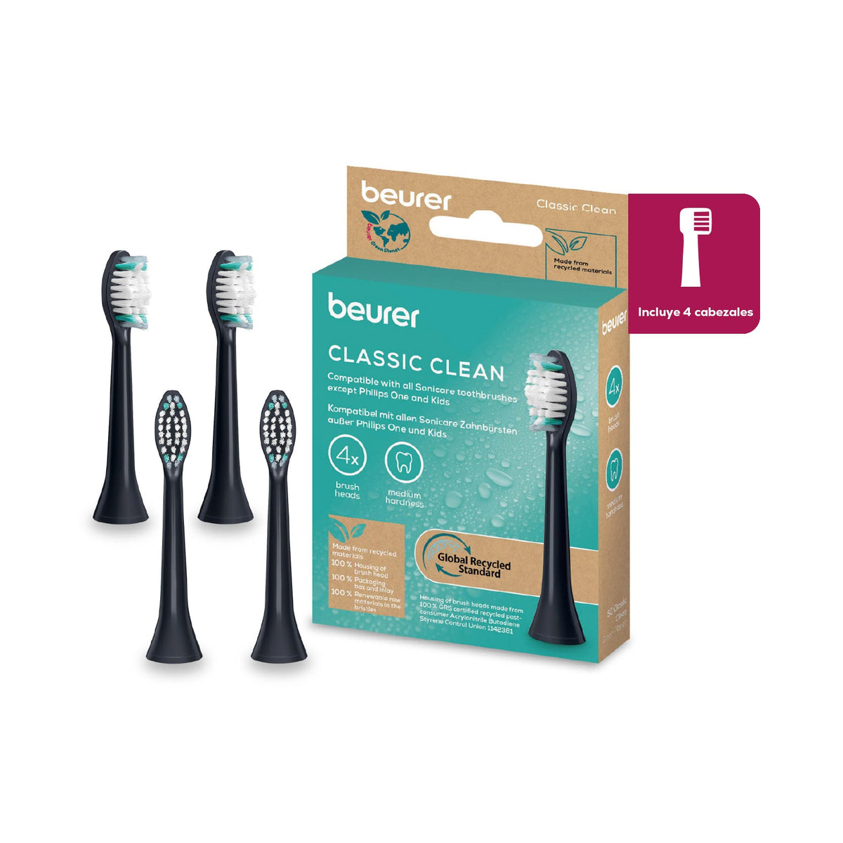 Paquete de 4 cabezales de repuesto para cepillos de dientes eléctricos Beurer
