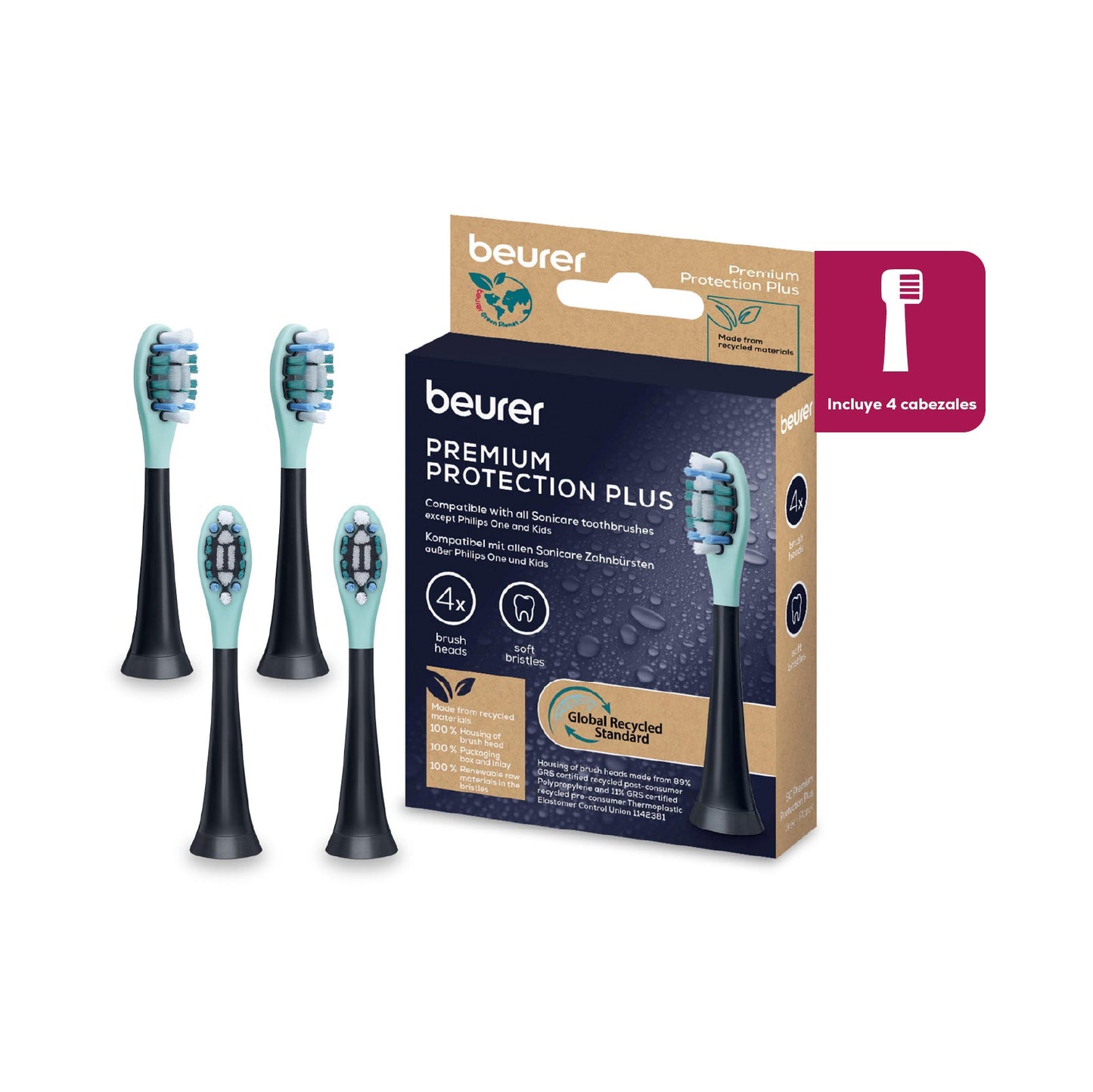 Paquete de 4 cabezales de repuesto para cepillos de dientes eléctricos Beurer