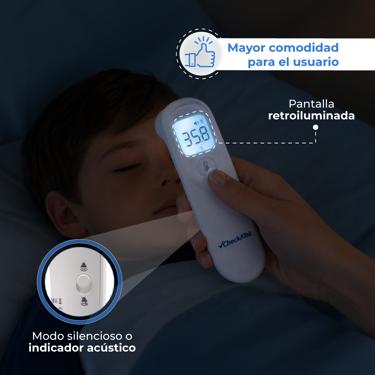 Termómetro sin contacto infrarrojo digital con pantalla retroiluminada Marca Checkatek