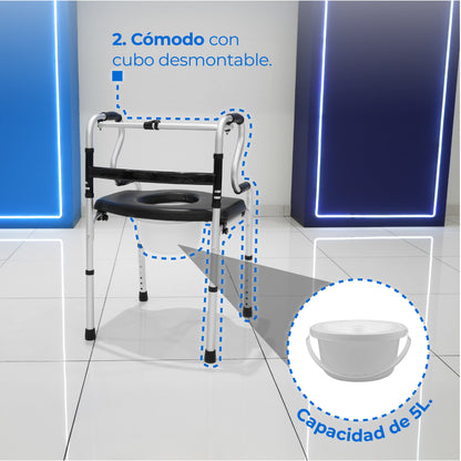 Andadera plegable AN15GDP con asiento elevado, cómodo extraíble de 5 L y y funciones para baño Handy