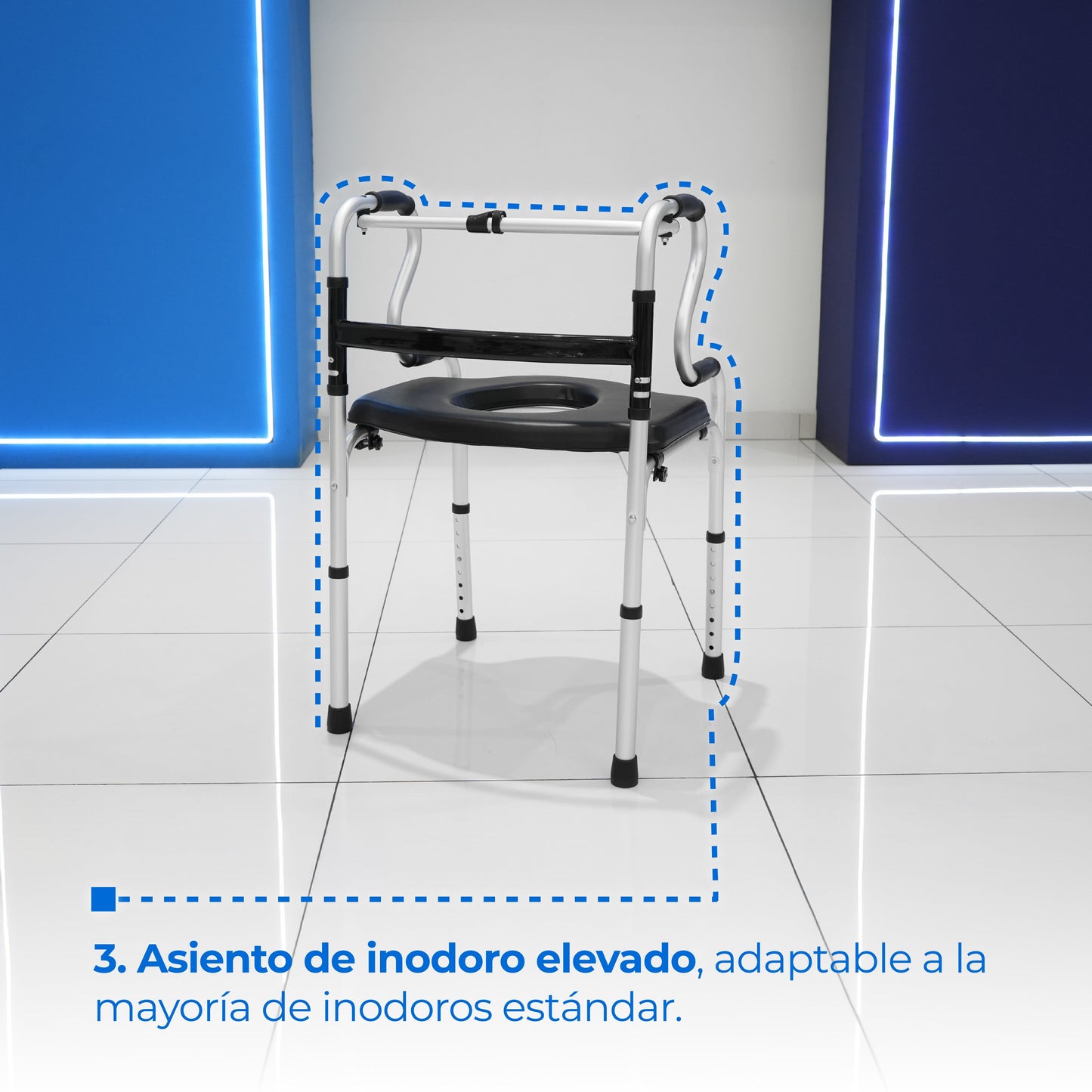 Andadera plegable AN15GDP con asiento elevado, cómodo extraíble de 5 L y y funciones para baño Handy