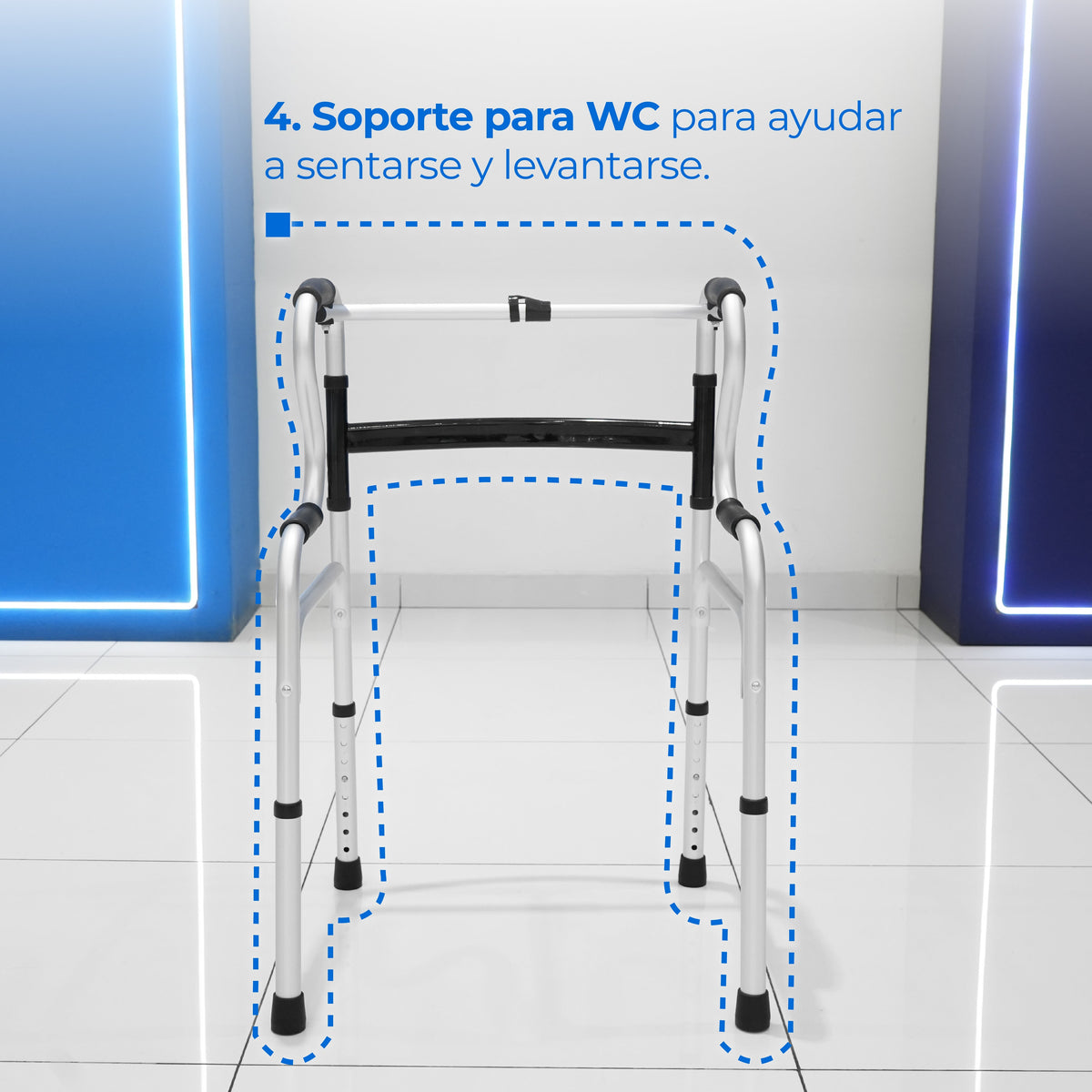 Andadera plegable AN15GDP con asiento elevado, cómodo extraíble de 5 L y y funciones para baño Handy