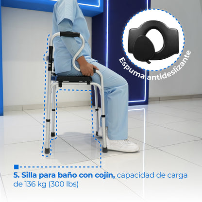 Andadera plegable AN15GDP con asiento elevado, cómodo extraíble de 5 L y y funciones para baño Handy