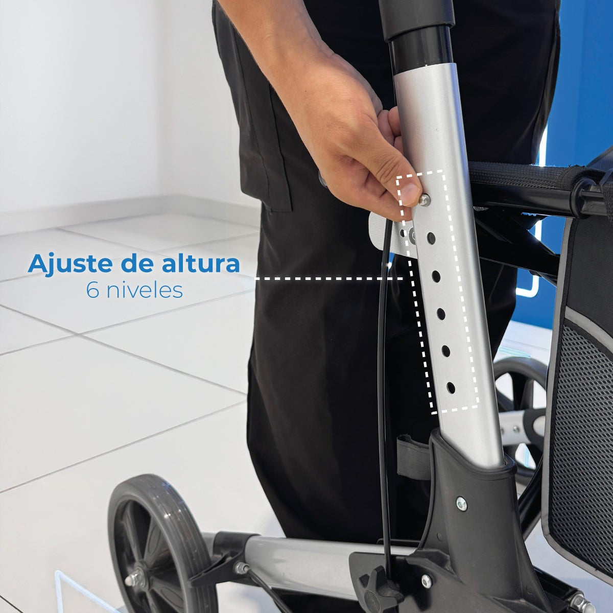 Andadera plegable con ruedas, asiento acolchado, porta bastón y ajuste de altura AN01A Handy
