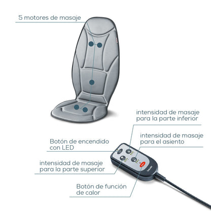 Asiento Masajeador Shiatsu Vibrador con 2 Niveles de Intensidad, Función de Calor y Adaptador para Automóvil / MG155 Marca Beurer