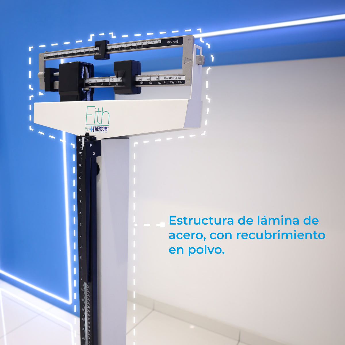 Báscula con Estadímetro de Alta Resistencia incluye plicometro de regalo Soporta Hasta 200 kg / Báscula de Acero MPS200B Marca Fith