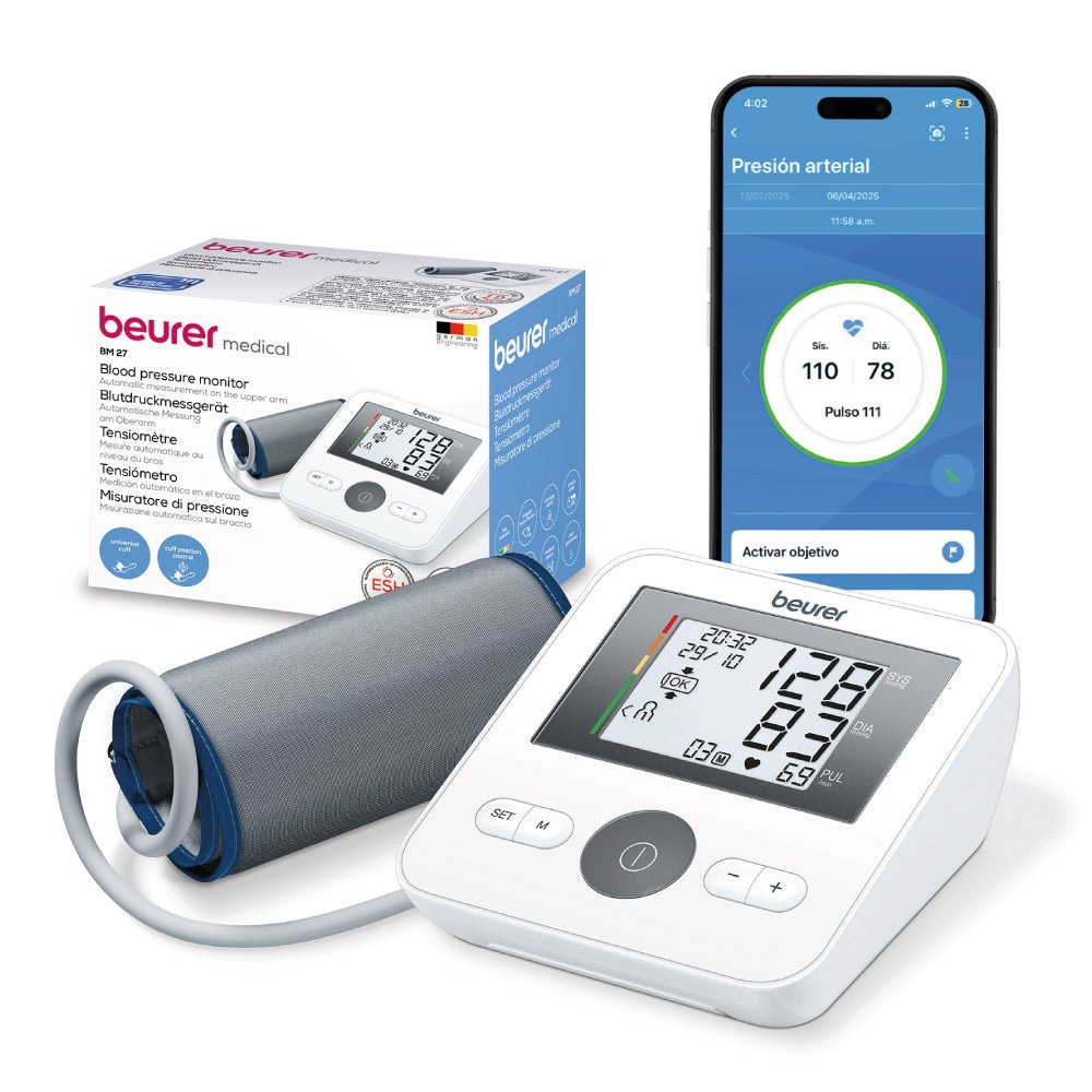 Baumanómetro Digital de Brazo BM27 Pantalla XL con Indicador de Riesgo Beurer