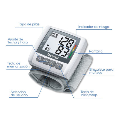 Baumanómetro digital de muñeca con medición de pulso y presión arterial BC30 Beurer