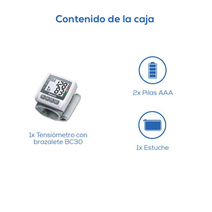 Baumanómetro digital de muñeca con medición de pulso y presión arterial BC30 Beurer