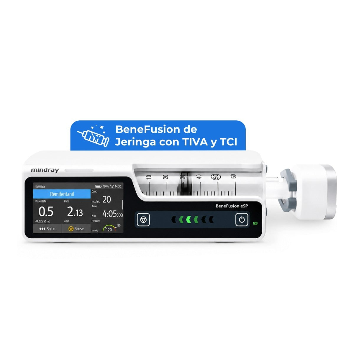 Bomba de Infusión de Jeringa con TIVA TCI de Uso Humano con Pantalla Táctil Capacitiva de 3.5 Pulgadas BeneFusion Mindray