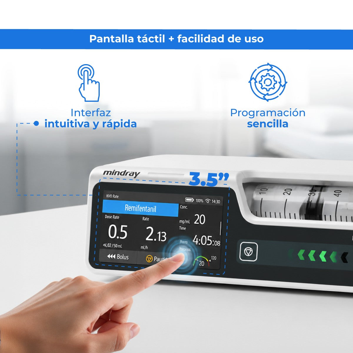 Bomba de Infusión de Jeringa con TIVA TCI de Uso Humano con Pantalla Táctil Capacitiva de 3.5 Pulgadas BeneFusion Mindray