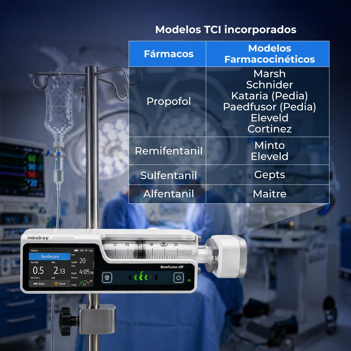 Bomba de Infusión de Jeringa con TIVA TCI de Uso Humano con Pantalla Táctil Capacitiva de 3.5 Pulgadas BeneFusion Mindray