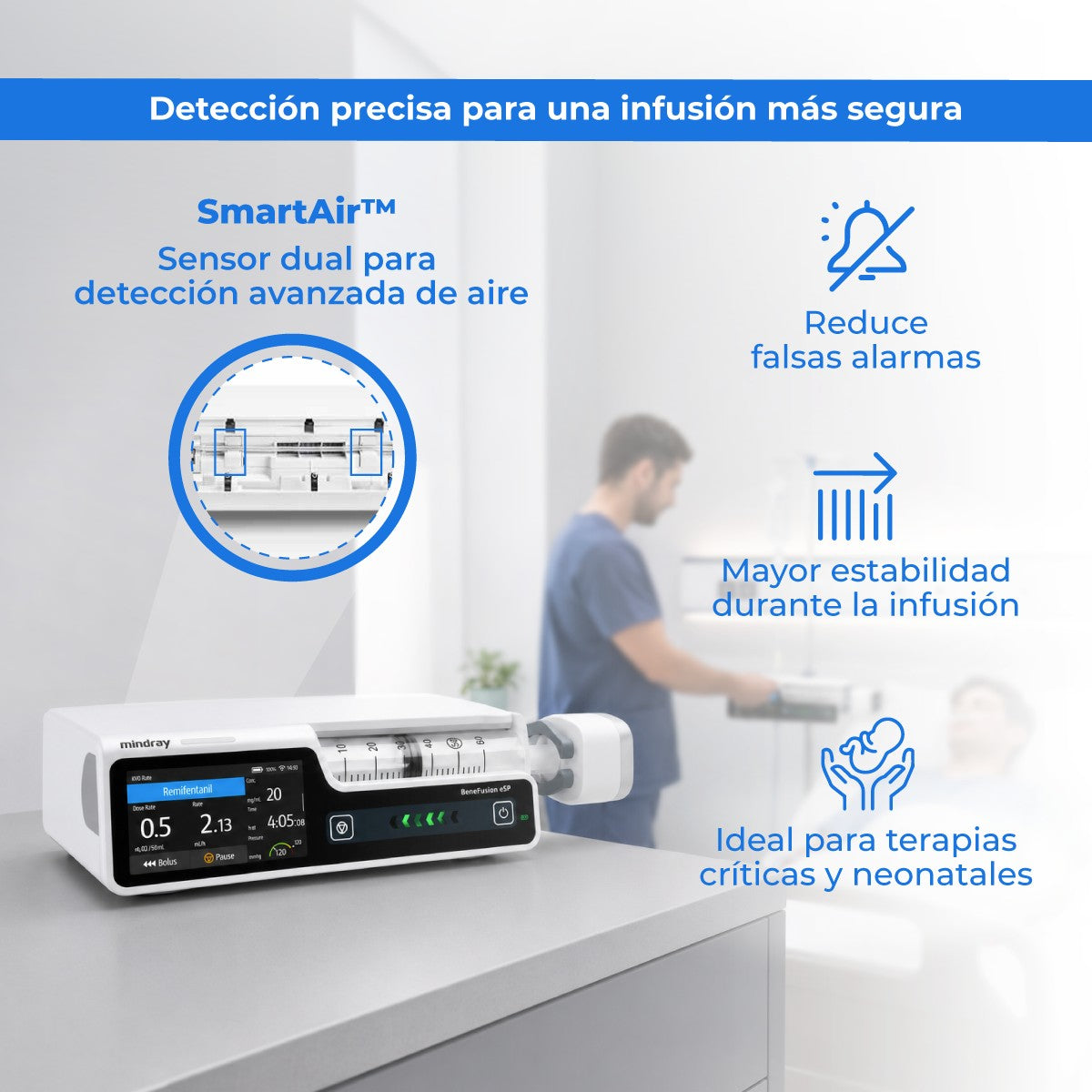 Bomba de Infusión de Jeringa con TIVA TCI de Uso Humano con Pantalla Táctil Capacitiva de 3.5 Pulgadas BeneFusion Mindray