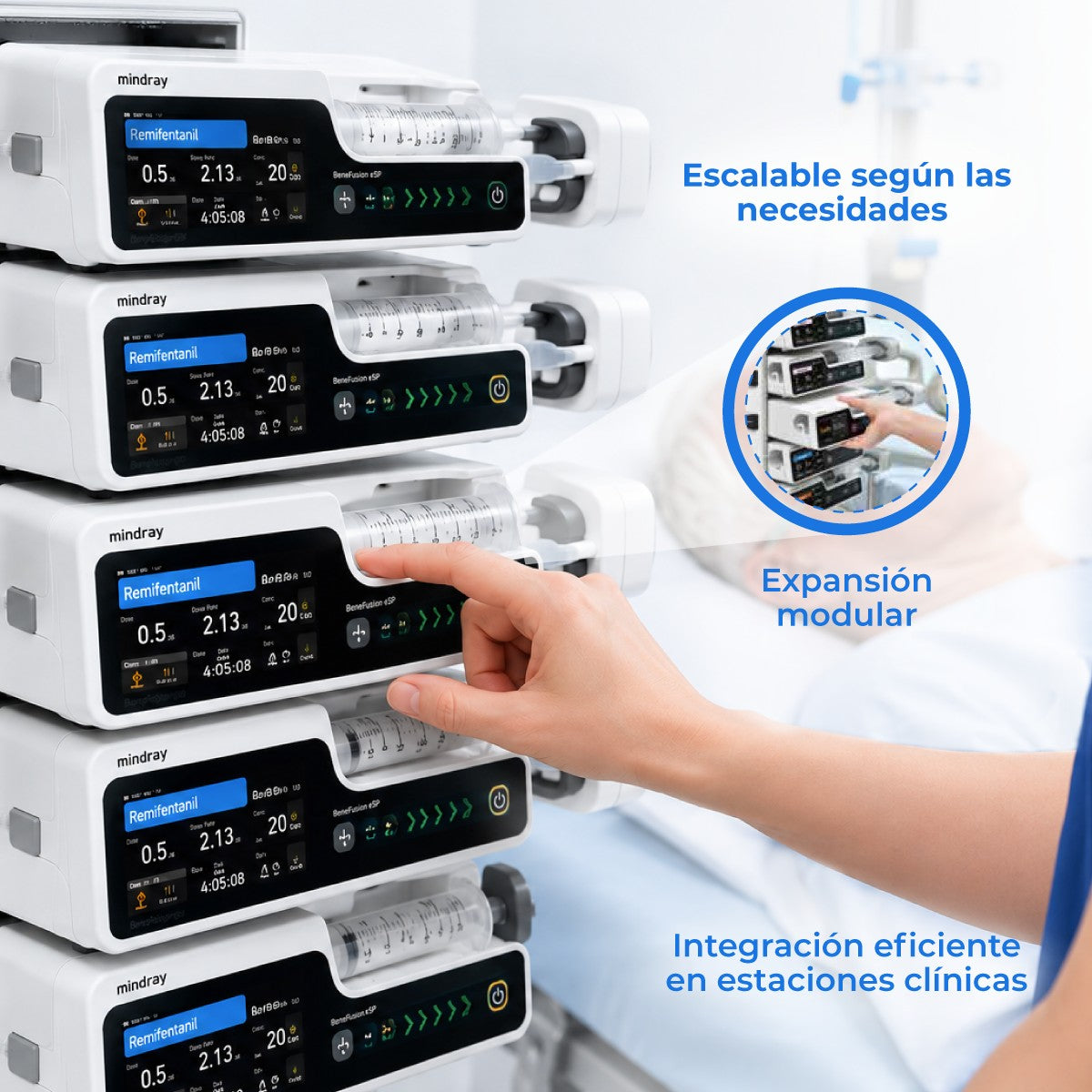Bomba de Infusión de Jeringa con TIVA TCI de Uso Humano con Pantalla Táctil Capacitiva de 3.5 Pulgadas BeneFusion Mindray