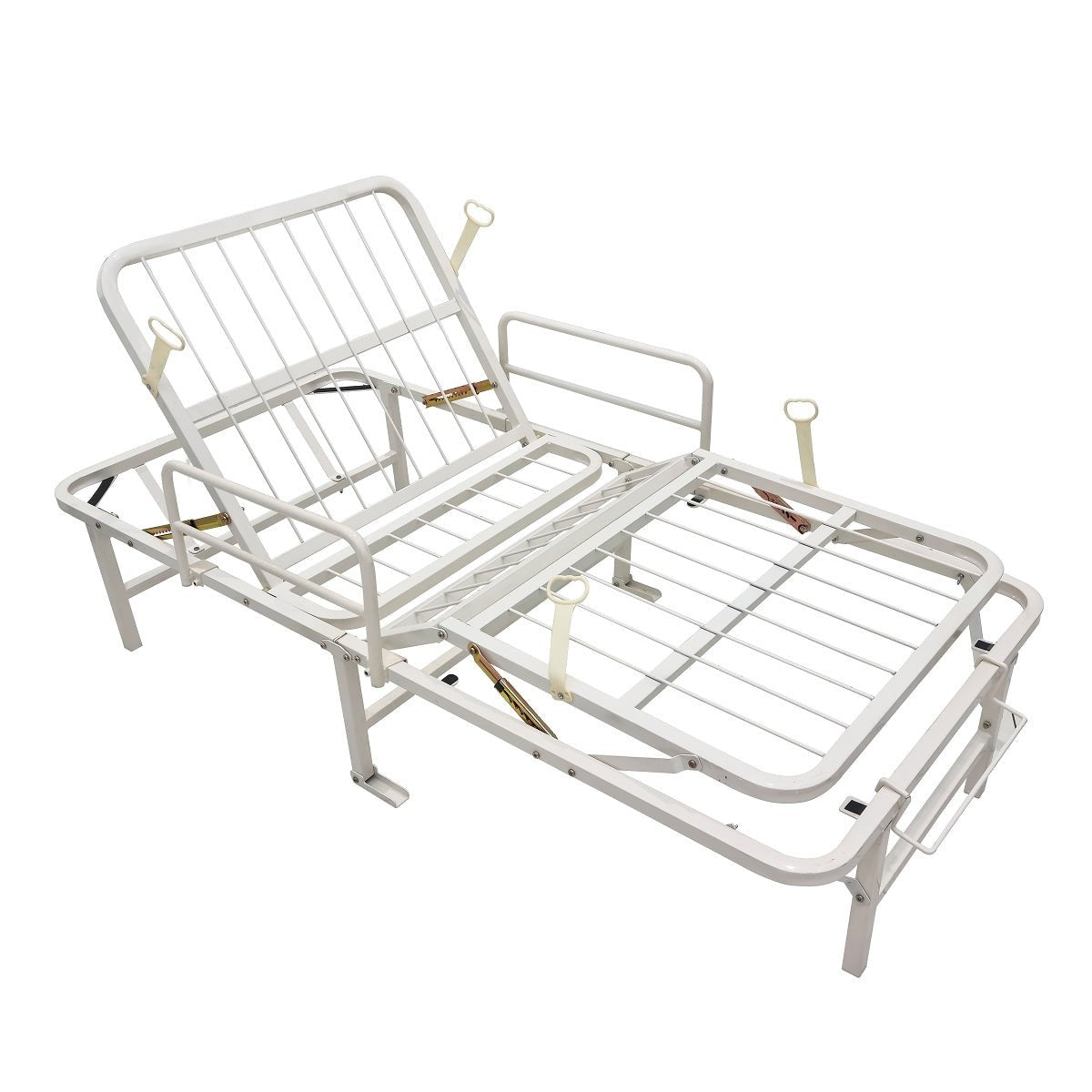 Cama hospitalaria de acero esmaltado de alta resistencia plegable con 10 niveles de altura para respaldo y 5 para reposapiernas con soporte de hasta 130 KG