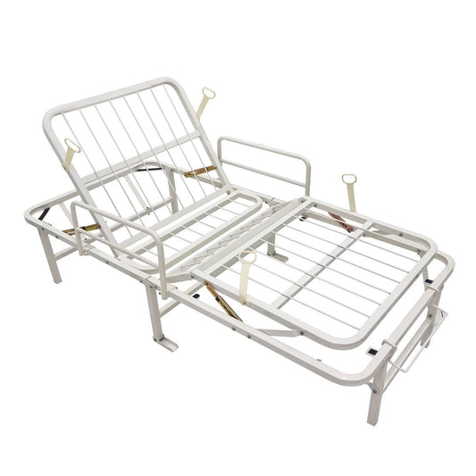 Cama hospitalaria de acero esmaltado de alta resistencia plegable con 10 niveles de altura para respaldo y 5 para reposapiernas con soporte de hasta 130 KG