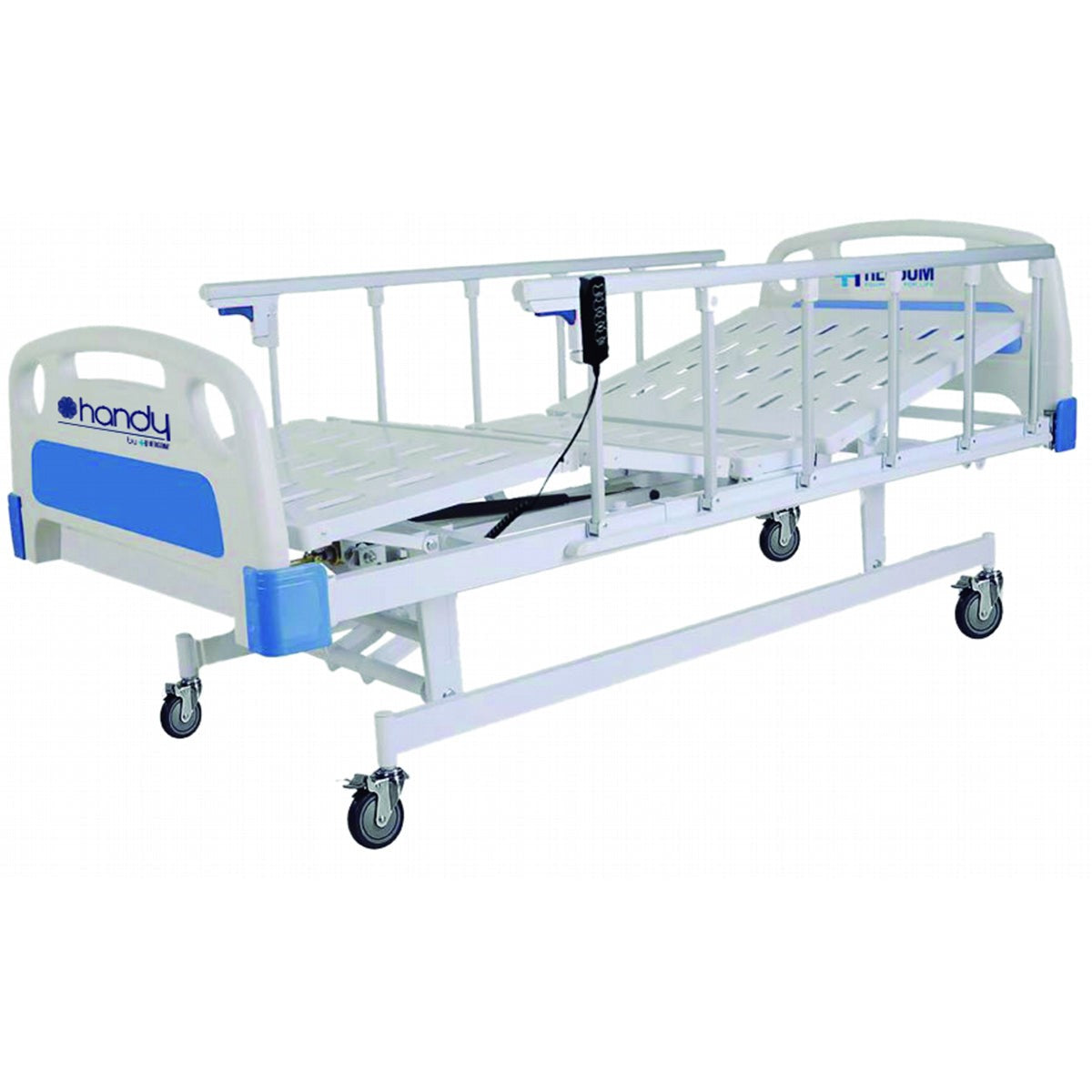 Cama hospitalaria eléctrica con 2 posiciones ruedas con freno y base de rejilla Handy