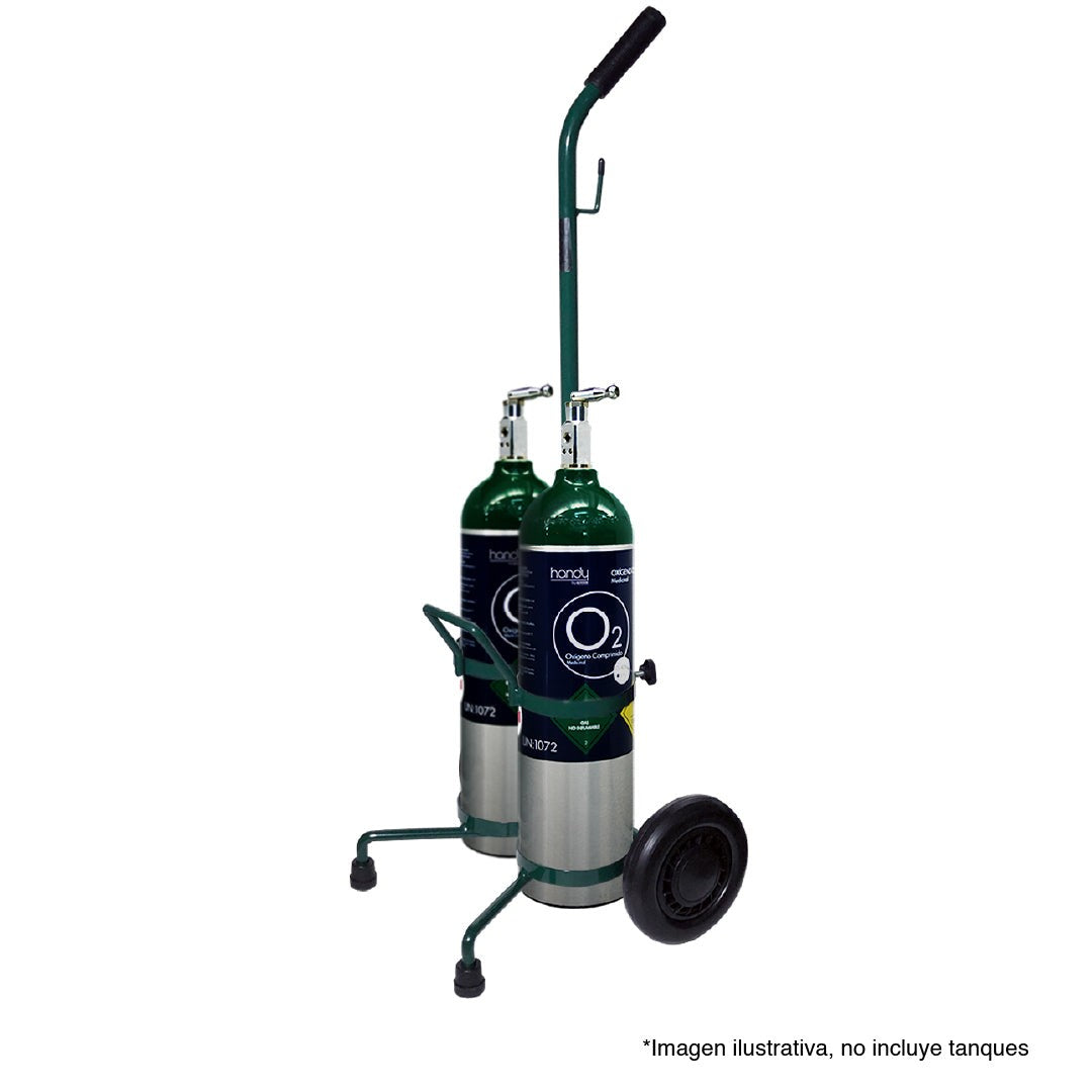 Carrito porta cilindros de oxígeno doble con ruedas resistentes empuñadura de PVC ajustable y altura regulable Handy